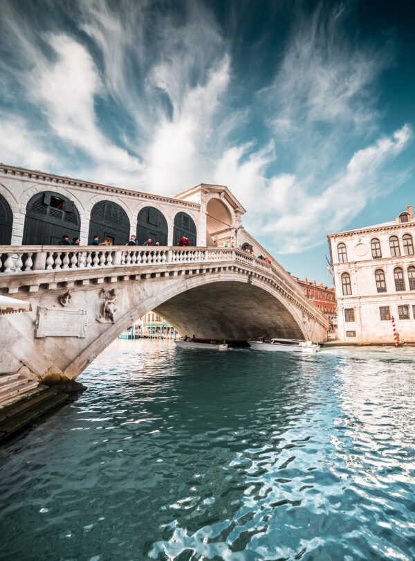 Rialto bridge from water level.