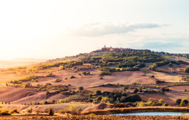 Hillside town of Pienza in the sunlight.