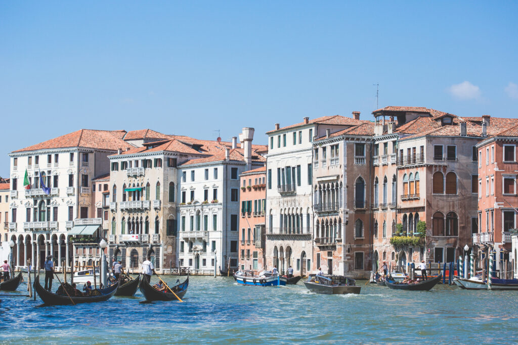 Venice Grand Canal with colorful buildings.