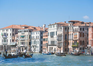 Venice Grand Canal with colorful buildings.