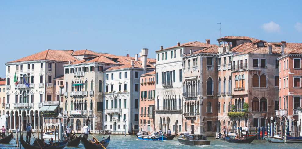 Venice Grand Canal with colorful buildings.