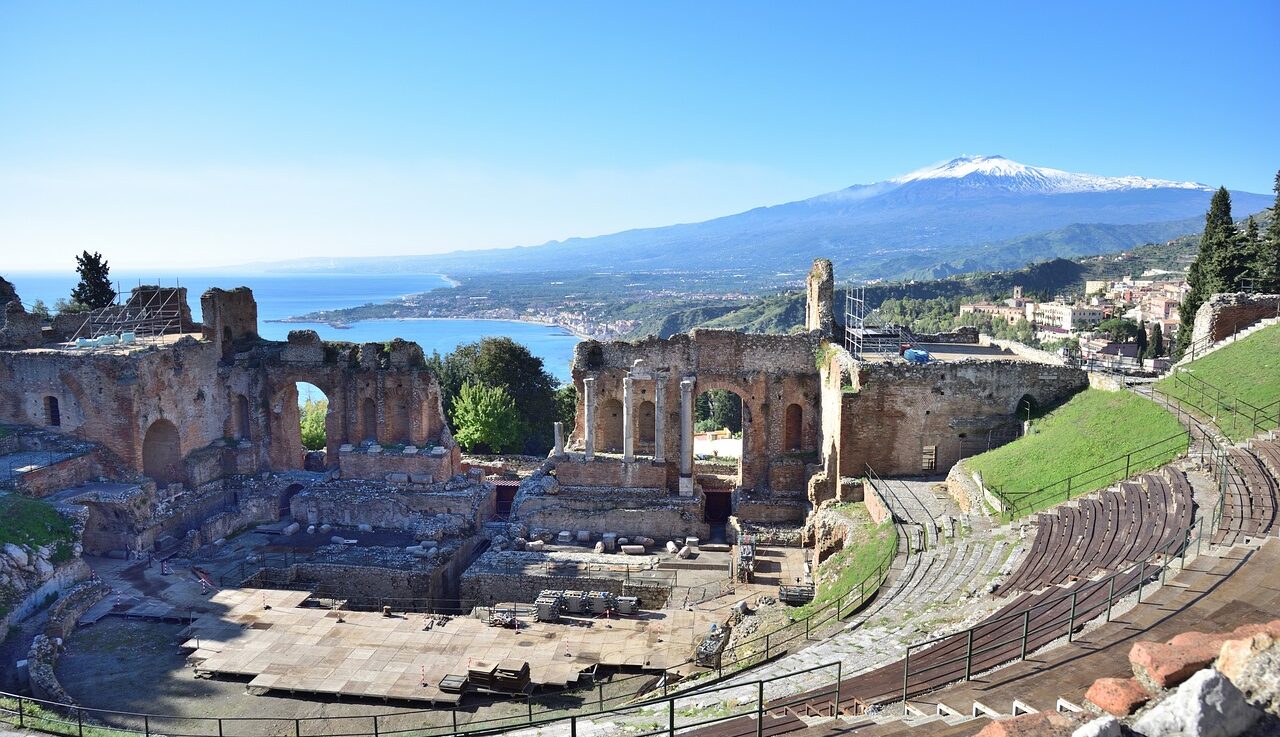 amphitheater in Taormina, Sicily, Italy