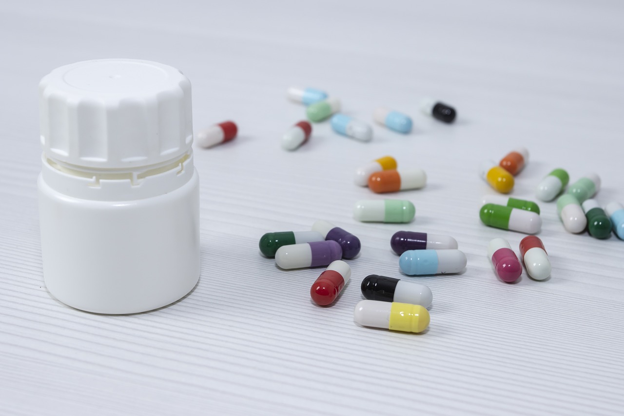 pill bottle with multi-colored pills